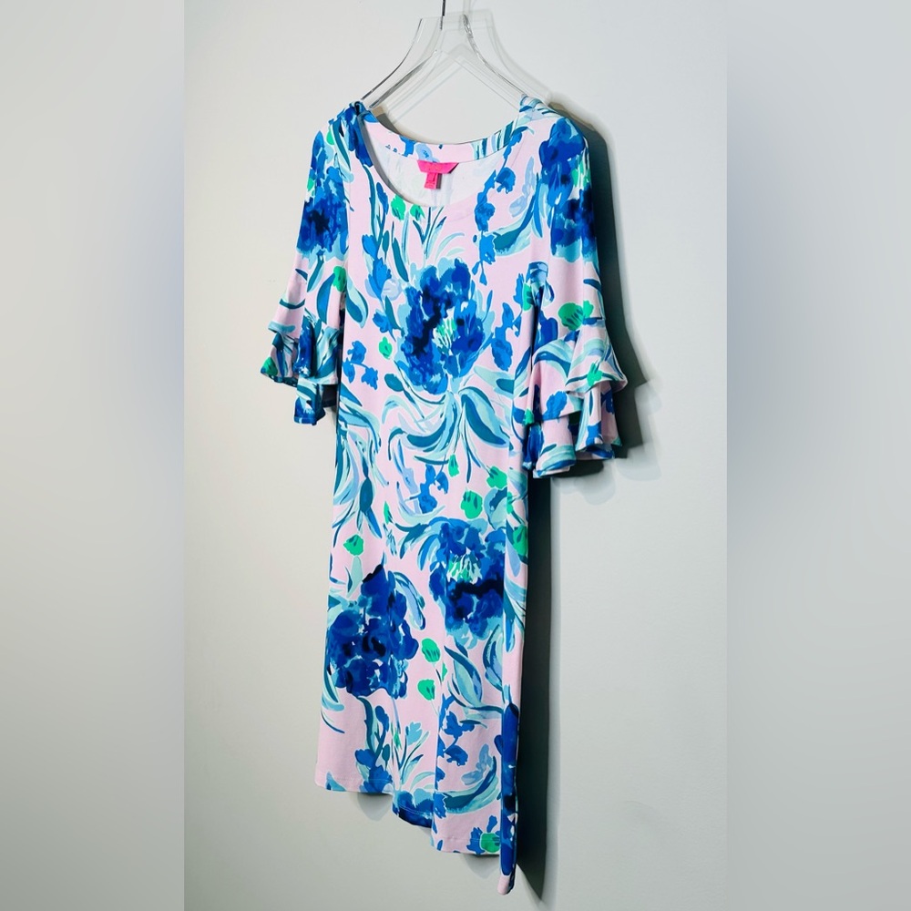 Lilly Pulitzer Lula Pink Tropics Sweet Pea Floral Print Ruffle Sleeve Dress Sz S - Picture 5 of 14